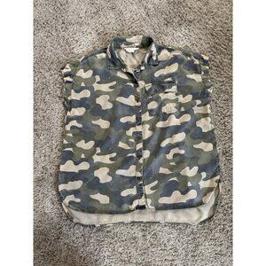 C&C California Oversized Camo Button Up Blouse Casual Basic Grunge Rugged SMALL